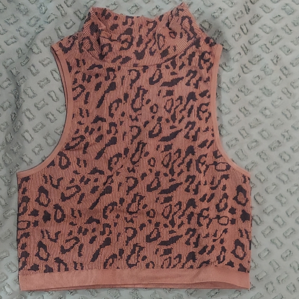 Pink Crop Tank Top with Mock Neck and Sleeveless Design